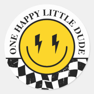 One Happy Dude Boy's Retro 1st Birthday  Classic Round Sticker