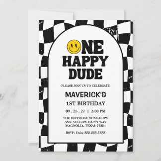 One Happy Dude Boy's Retro 1st Birthday Invitation