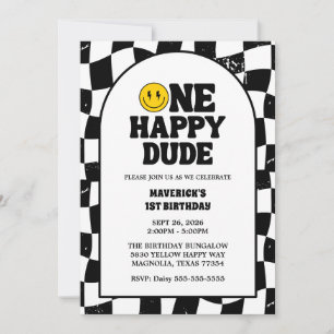 One Happy Dude Boy's Retro 1st Birthday Invitation