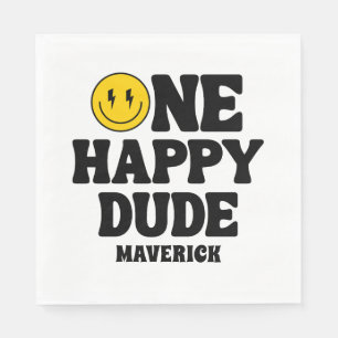One Happy Dude Boy's Retro 1st Birthday Napkin
