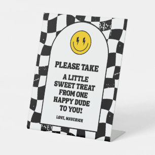 One Happy Dude Boy's Retro 1st Birthday Pedestal Sign