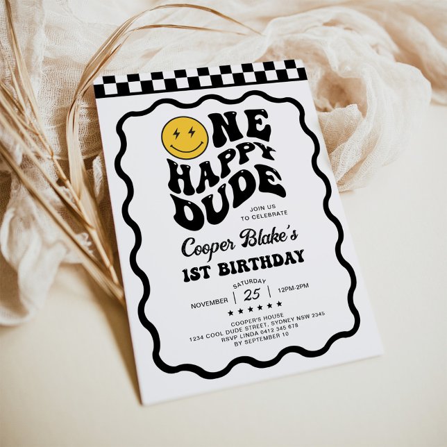 One Happy Dude Cool Emoji Face Boy 1st Birthday Invitation (Creator Uploaded)