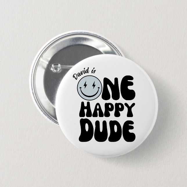 One Happy Dude First Birthday Happy Face  6 Cm Round Badge (Front & Back)