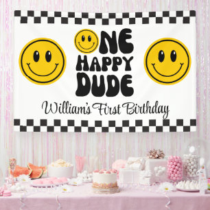 One Happy Dude Happy Face Birthday Banner