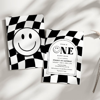 One Happy Dude Happy Face Boy 1st Birthday Invitation