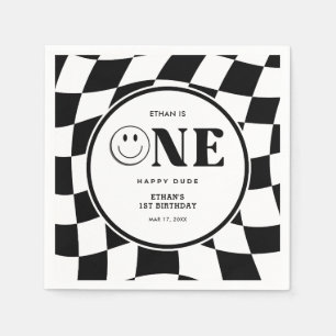 One Happy Dude Happy Face Boy 1st Birthday Napkin