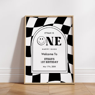 One Happy Dude Happy Face Boy 1st Birthday Welcome Poster
