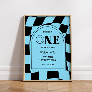One Happy Dude Happy Face Boy 1st Birthday Welcome Poster