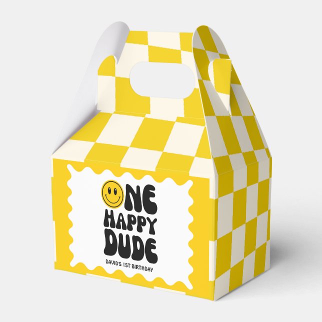 One Happy Dude Happy Face Boy First Birthday  Favour Box (Front Side)