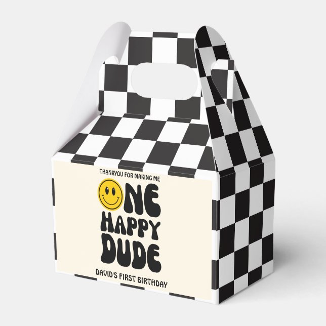 One Happy Dude Happy Face Boy First Birthday  Favour Box (Front Side)