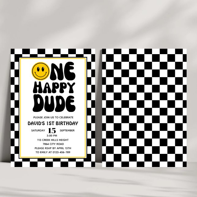 One Happy Dude Happy Face Boy First Birthday  Invitation (Creator Uploaded)