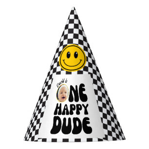 One Happy Dude Happy Face Boy Photo 1st Birthday Party Hat