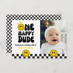 One Happy Dude Happy Face Photo Birthday Thank You Card
