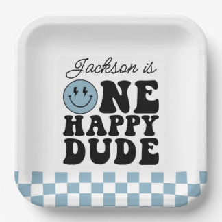 One Happy Dude Paper Plates in Blue