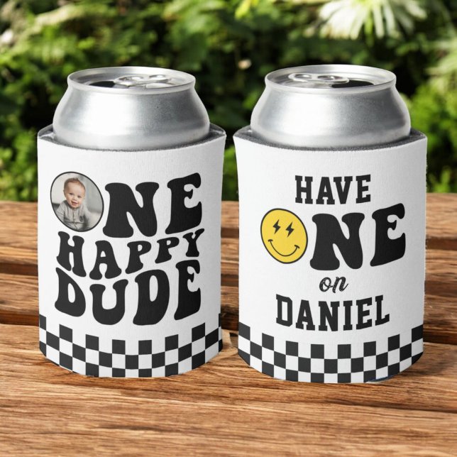 One Happy Dude Photo Boy First Birthday Favours Can Cooler (Creator Uploaded)