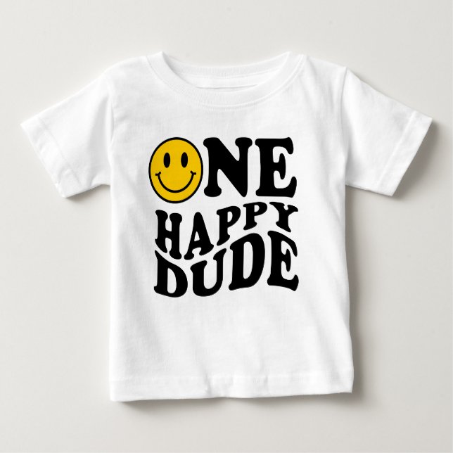 One Happy Dude | Preppy Smile Boy First Birthday  Baby T-Shirt (Front)