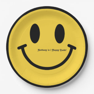 "One Happy Dude" Retro Birthday Party Paper Plate