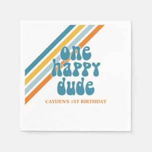 One Happy Dude Retro Boy birthday Paper Plates Napkin