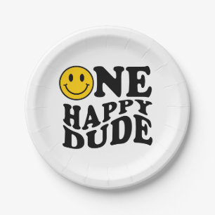 One Happy Dude   Retro Preppy Smile 1st Birthday  Paper Plate