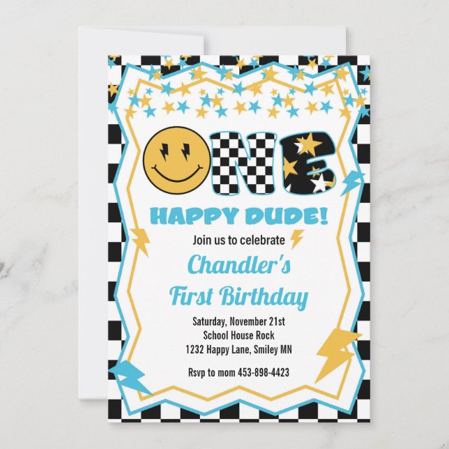 One Happy Dude- Rock Star Invitation (Front)