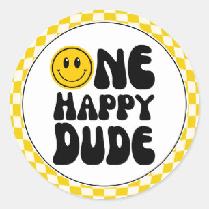 One Happy Dude Smile Emoji First Birthday  Classic Round Sticker