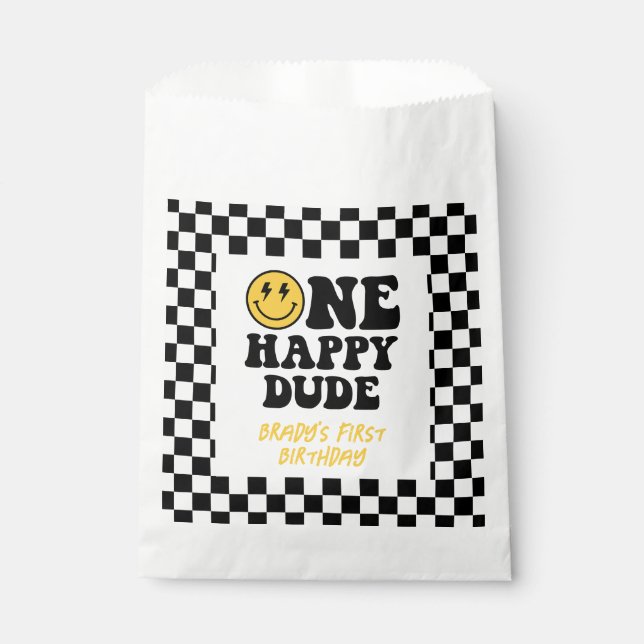 One Happy Dude Smile Face Boy First Birthday  Favour Bags (Front)
