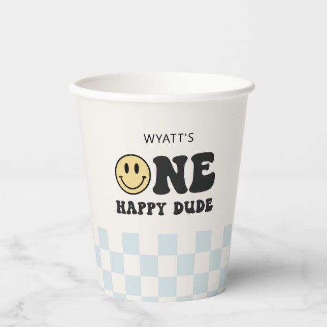 One Happy Dude Smile Face First Birthday Paper Cups (Front)