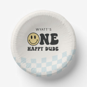 One Happy Dude Smile Face First Birthday Paper Plate