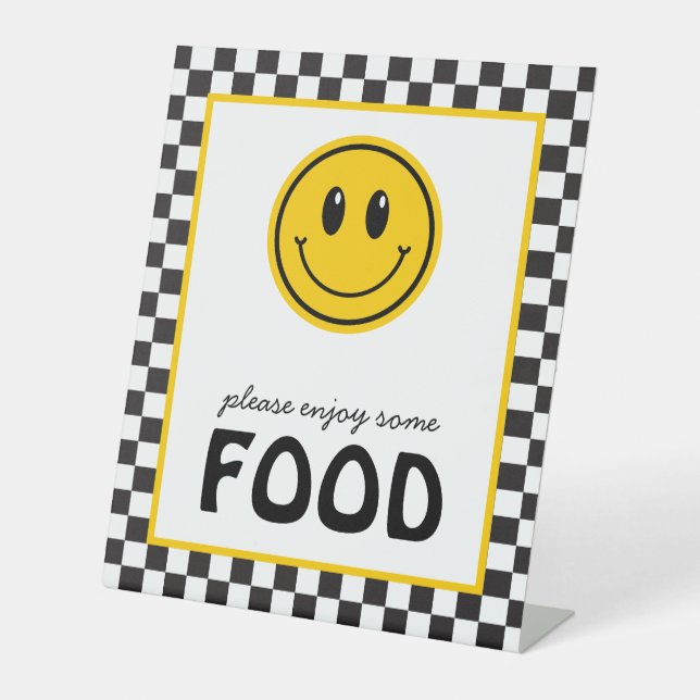 One Happy Dude Smile Face Food Station Pedestal Sign (Front)
