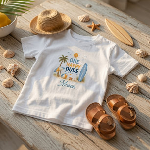 One Happy Dude Surf Beach Birthday Toddler T-Shirt