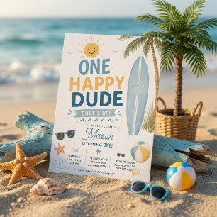 One Happy Dude Surf Birthday Beach Boy Invitation