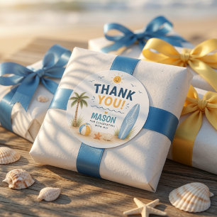 One Happy Dude Surf Birthday Thank You Classic Round Sticker