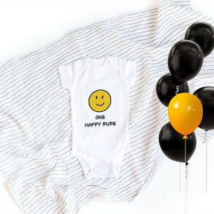 One Happy Dude Yellow Face Smile First 1 Birthday Baby Bodysuit
