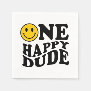 One Happy Dude Yellow Retro Happy Smile Birthday Napkin