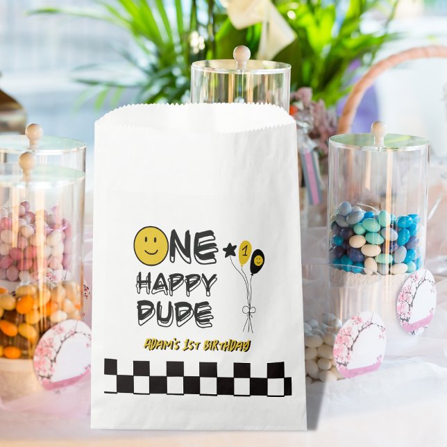 One Happy Dude Yellow Smile First 1st Boy Birthday Favour Bags (Creator Uploaded)