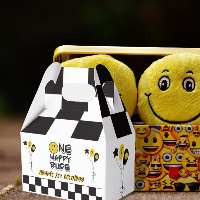 One Happy Dude Yellow Smile First 1st Boy Birthday Favour Box (Creator Uploaded)