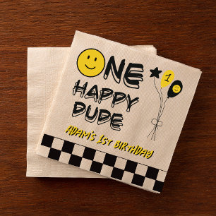 One Happy Dude Yellow Smile First 1st Boy Birthday Napkin