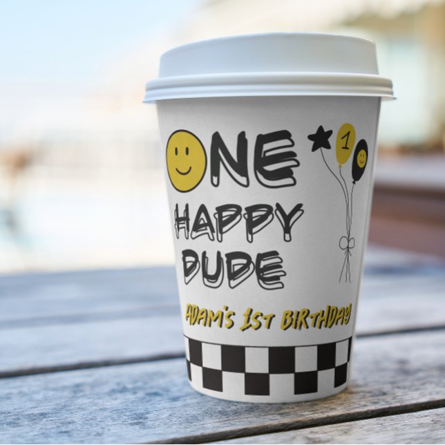 One Happy Dude Yellow Smile First 1st Boy Birthday Paper Cups (Creator Uploaded)
