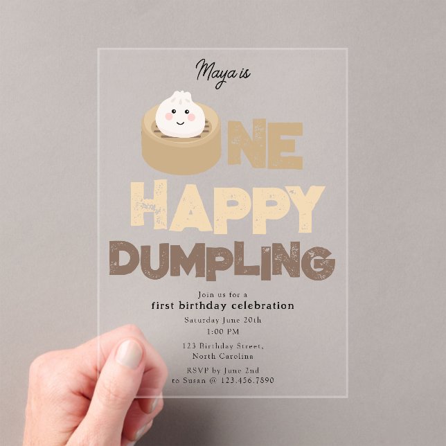 One Happy Dumpling Invite 1st  First Birthday Cute Acrylic Invitations (Insitu (Handheld))
