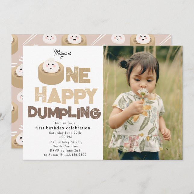 One Happy Dumpling Invite 1st First Birthday Photo (Front/Back)