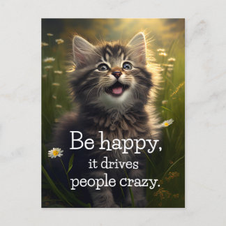 One Happy Fluffy Kitten - Happiness & Crazyness Postcard