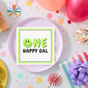 One Happy Gal 1st Birthday Party Green Smiley Napkin
