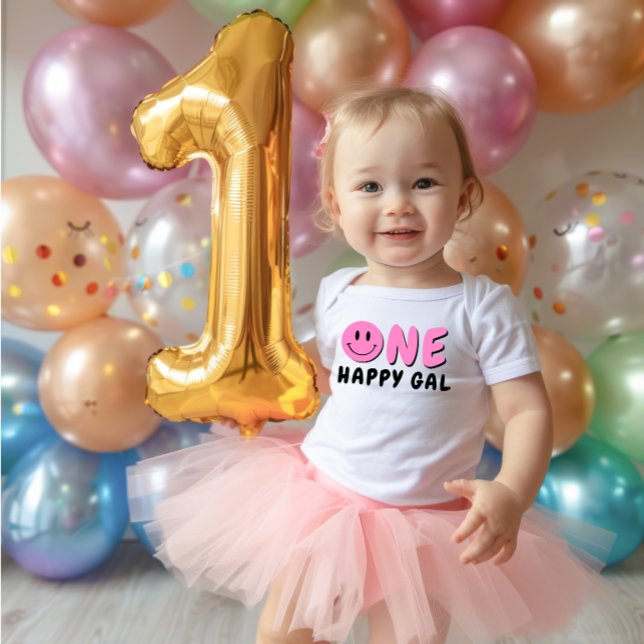 One Happy Gal 1st Birthday Pink Smiley Baby Bodysuit (Creator Uploaded)
