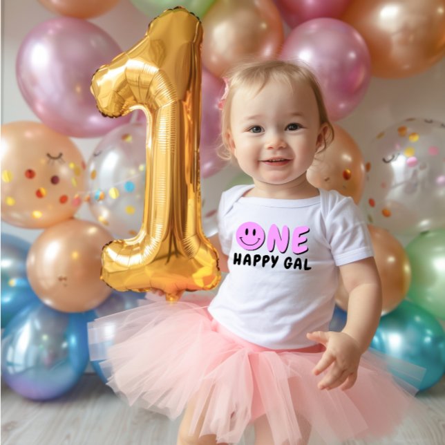 One Happy Gal 1st Birthday Purple Smile Baby Bodysuit (Creator Uploaded)