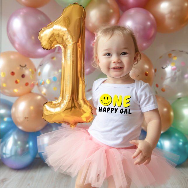 One Happy Gal 1st Birthday Yellow Smiley Baby Bodysuit (Creator Uploaded)