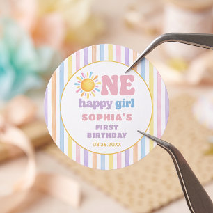 One Happy Girl 1st Birthday Sunshine Classic Round Sticker