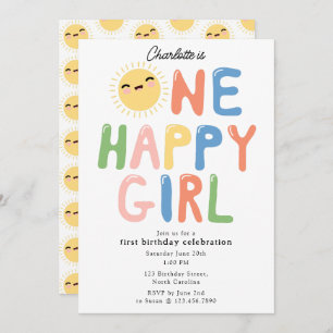 One Happy Girl Birthday Invite 1st Birthday Sun