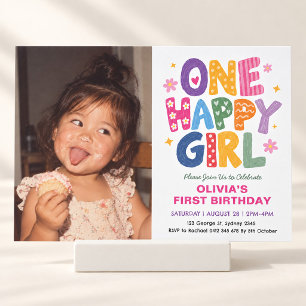 One Happy Girl: Colourful Hand Drawn Birthday Phot Invitation
