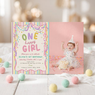 One Happy Girl Fun Colourful Birthday Invitation