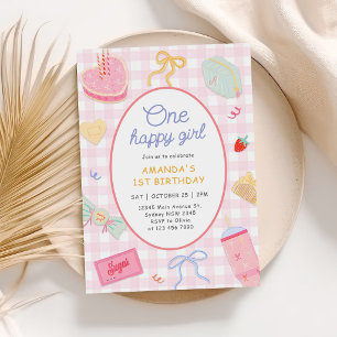 One Happy Girl Hand Drawn Birthday Party Invitation